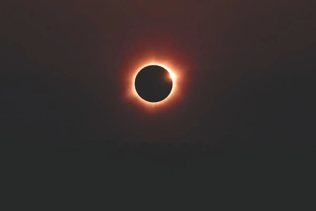 Stunning view of a solar eclipse in Palmas, Tocantins, Brazil, featuring a vivid corona.
